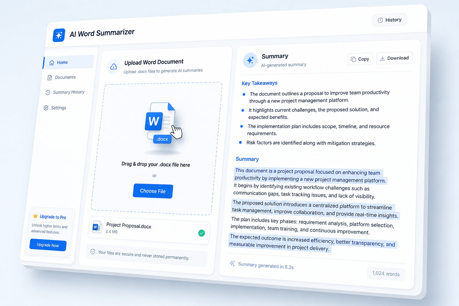 AI Word Document Summarizer Online Free
